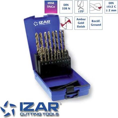 Foret à métaux HSSCO M.C. 19 pcs – 1-10 mm – Revêtement cobalt pour matériaux durs – Précision et résistance – Izar (1/7)