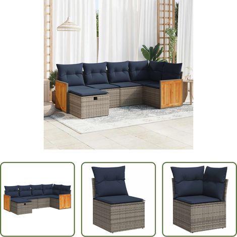 vidaXL Canapé en résine - Salon de jardin 6 pcs avec coussins gris résine tressée (1/5)