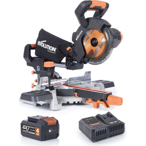 Evolution R185SMS-Li Troncatrice scorrevole cordless per taglio multi-materiale, smusso 45°, bisello 50°, 850 W - Include batteria 4 Ah e caricabatterie, lama TCT da 185 MM, 3 anni di garanzia (1/5)