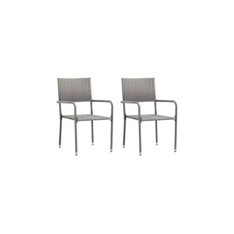 Chaise à dîner de jardin empilable lot de 2 gris résine tressée (1/5)