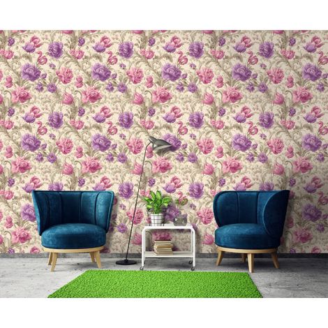 Wallarena Vliestapete Rosa Blumen, für Wohnzimmer und Schlafzimmer, 10 m x 50 cm – Komplettset inkl. Kleister & Anleitung (1/5)