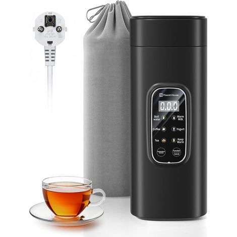 Bouilloire de voyage 550 ml, 6 réglages de température, noir ébullition rapide 400 W, acier inoxydable 304, bouilloire électrique anti-fuite pour voyage, hôtel, bureau, thé et café (1/5)