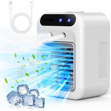 Aire acondicionado portátil silencioso, enfriador de aire de 500 ml, 2 velocidades de viento, 2 modos de pulverización, mini aire acondicionado para dormitorio y oficina. (1/5)