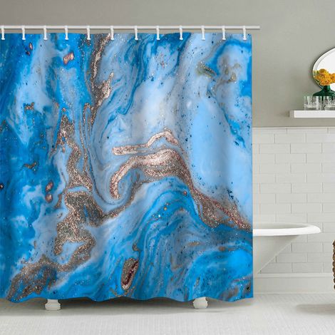 Duschvorhang mit Marmormuster (180 x 180 cm), bedruckter, wasserdichter Stoffduschvorhang, Duschvorhang aus Polyester mit geometrischem Muster, inklusive 12 Haken.