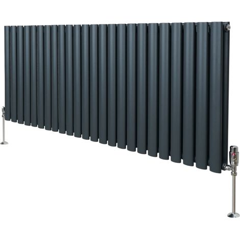 Röhrenheizkörper Oval & Chrom Thermostatventile Modern Anthrazitgrau 600 x 1440mm