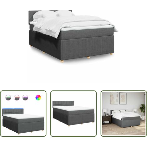 vidaXL Surmatelas -  Sommier à lattes de lit avec matelas Gris foncé 140x190cm Tissu (1/5)