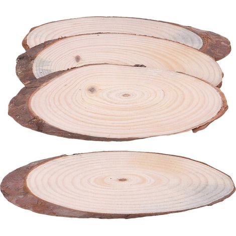 Lot de 4 rondelles de bois naturel brut, de forme ovale, fabriquées artisanalement (18-20 cm). (1/5)