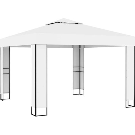 Gazebo Chiosco con Tetto Doppio 3 x 3 m Bianco (1/4)