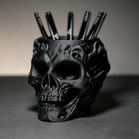 Popular 3D printed skull-shaped pen holder/makeup brush storage/desktop decoration/Halloween ornament (1/4)