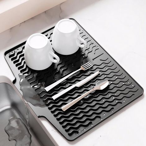Tapis d'évier - Tapis d'égouttage en silicone avec rebord anti-gouttes - 40 x 33 cm - Séchage rapide et autonettoyant - Rebord anti-gouttes - Tapis d'égouttage pour vaisselle - Tapis d'évier antidérap (1/5)