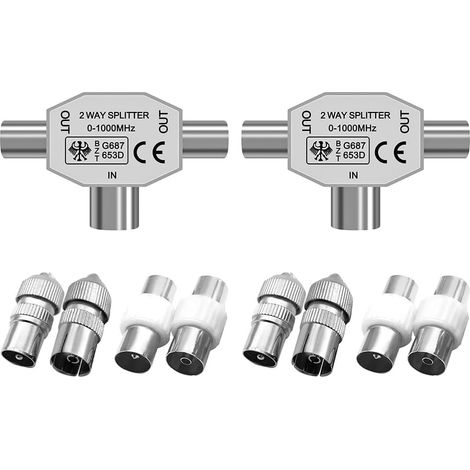 Répartiteur d'antenne de Signal numérique Répartiteur d'antenne TV avec 2 connecteurs de câble coaxial d'antenne TV Femelle et 2 pièces mâles (1/5)