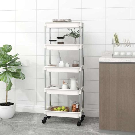 Chariot de cuisine 5 niveaux-Desserte de Cuisine-Meuble de Rangement Blanc 42x29x128 cm Fer et ABS (1/5)