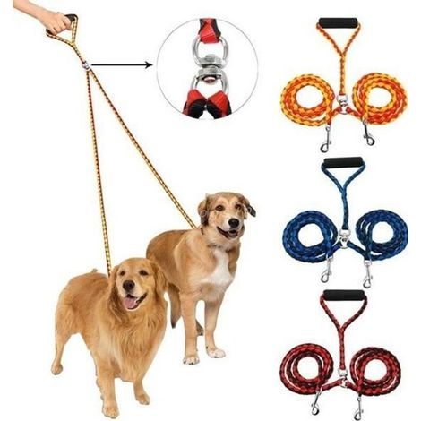 pair Double Laisse de Chien Pour Deux Chiens Chiot Anti Enchaînement Traction Corde Tressés Tangle Rouge (1/3)