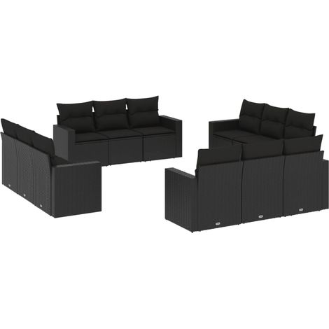 Maison Exclusive - Salon de jardin 12 pcs avec coussins noir résine tressée (1/5)
