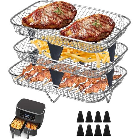 Grilles empilables pour friteuse à air Ninja Dual, acier inoxydable 304, compatibles AF300EU, SL400EU et Instant 2 tiroirs. (1/5)