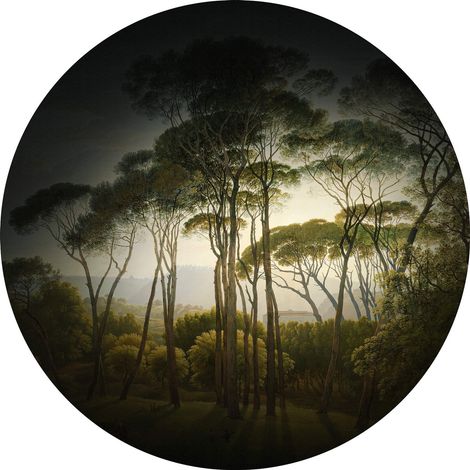 Papier peint panoramique arbre effet peinture | Tapisserie panoramique ronde forêt d'été | Papier peint panoramique chambre adulte & cuisine - 140 x 140 cm (3 pièces) (1/2)