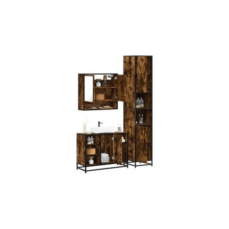 Ensemble de meubles de salle de bain 3 pcs Chêne fumé (1/4)