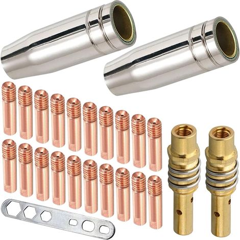 Kit de buse de Torche de soudage MIG MAG pour 15AK MB15 Comprend 20 x Pince de Torche (0.6mm 0.8mm 0.9mm 1.0mm 1.2mm) 2 x buse de gaz 2 x Support de buse pour Les Accessoires de soudage (1/5)