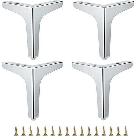 Lot De 4 Pieds Meuble Métal Moderne Pour Canapé Chaise Table Armoire Commode Lit Angle Robuste Argent 15 2 Cm (1/4)