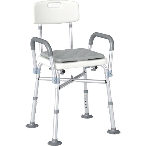 Tabouret de Douche Réglable en Hauteur à 5 Niveaux, Chaise de Douche, Accoudoirs Rembourrés et Coussin Amovible, Gris (1/5)