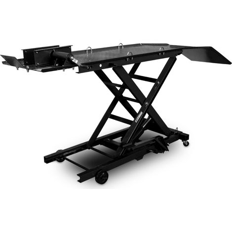 Bituxx Motorrad Scheren Hebebühne Motorradheber Motorradbühne Lift Hydraulisch mit Fußpumpe, 360 kg Belastbar, Werkstattbühne mit Radsicherung und Auffahrrampe Schwarz