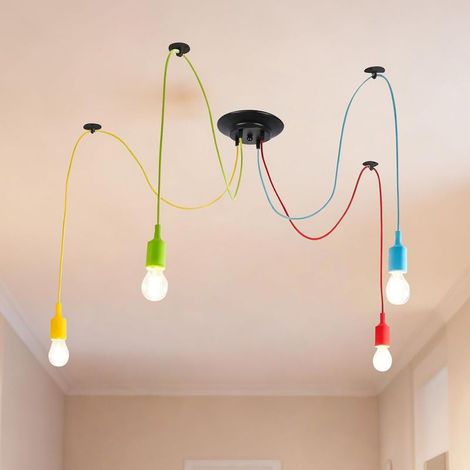 Suspension araignée – 4 ampoules réglables – Multicolore – Culot E27 – Style industriel vintage – Plafonnier araignée idéal pour salon, chambre, café, restaurant (1/5)