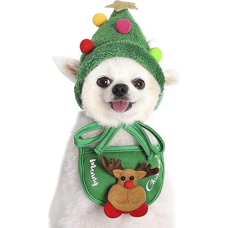 Foulard de Noël pour chien, bonnet de Père Noël, sapin de Noël en peluche, chapeau à bois de renne, bavoir de Noël renne, costume de Noël ajustable (1/5)