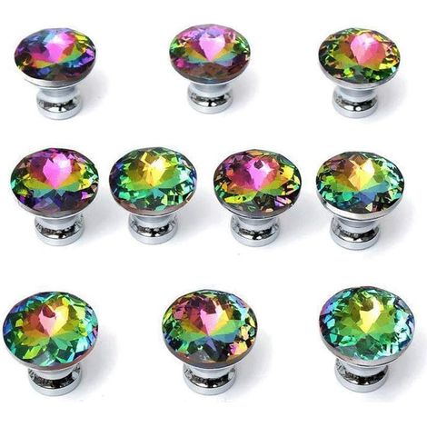 Poignées en Verre Cristal Diamant, Lot de 10, pour Placards, Tiroirs, 30mm Multicolores (1/4)