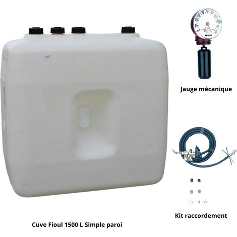 Roth – Cuve fioul polyéthylène 1500 L – Jauge mécanique verticale – Kit raccordement biofioul F30/F50 – Installation rapide et durable