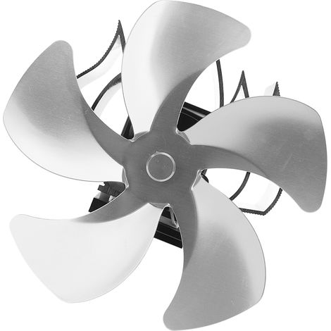 Ventilateur de poêle à 5 pales à combustion thermique, en alliage d'aluminium, silencieux, à fixation murale, pour poêle à bois et poêle à pétrole, couleur argent. (1/5)