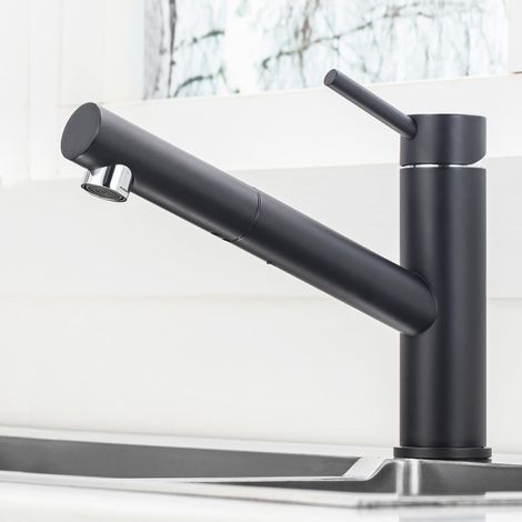 Robinet de Cuisine avec Douchette Extractible, Mitigeur Pivotant à 150° pour Evier, Robinetterie Brossé en Acier Inoxydable, Aérateur Démontable, Eau Froide et Chaude Montage Facile