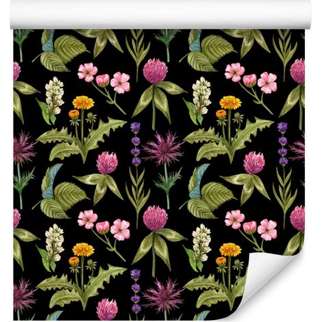 Papier peint fleuri noir et jaune pour salon et chambre 50x1000 cm (1/5)