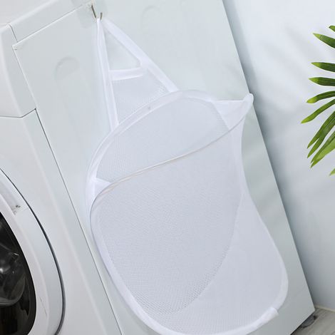 Panier à linge mural pliable, bac à linge de salle de bain, conteneur de rangement mural pour vêtements, panier à linge suspendu, tissu en maille blanche, 304018 cm. (1/5)