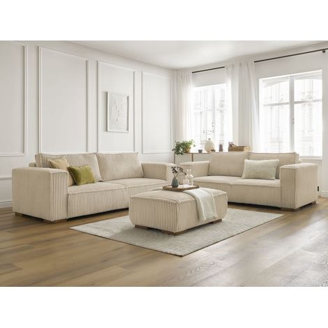 BOBOCHIC - Ensemble canapé droit fixe 3 + 2 places CHELSEA gros velours côtelé avec pouf Taupe (1/5)