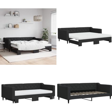 Tagesbett Ausziehbar mit Matratzen Schwarz 90x190 cm Stoff - Schlafsofa - Doppelbett (1/5)