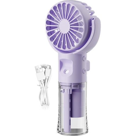 Mini ventilateur portable avec brumisateur, 4 modes, réservoir d’eau 20 ml, rechargeable USB, ventilateur à main avec fonction humidificateur, pour voyage, camping et bureau, violet (1/5)