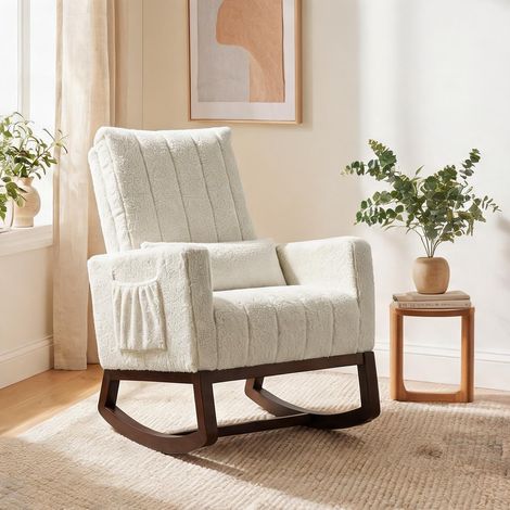 Fauteuil crème en flanelle Neige 100 Polyester 97 x 67 x 110 cm (1/5)