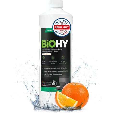 Produit de nettoyage pour robot aspirateur parfum d'orange (Bouteille de 1l) Spécialement conçu pour les stations de nettoyage Prolonge la durée de vie de la station (Reinigungsstation) (1/5)
