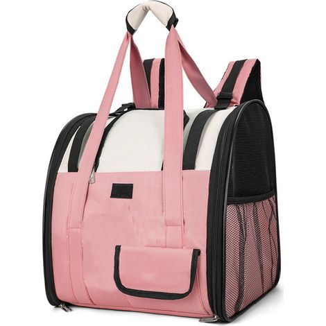 Sac à dos pour animaux de compagnie grande capacité respirant Portable petits animaux chat transporteur sac à main pour l'extérieur rose (1/5)