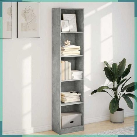 857795 Bibliothèque gris béton 40x24x176 cm bois d'ingénierie (1/5)