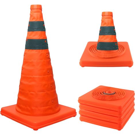 Lot de 4 cônes d'avertissement pliables de 45 cm avec 2 bandes réfléchissantes, cônes de signalisation, cônes de signalisation de sécurité routière, cônes de signalisation pliables (1/5)
