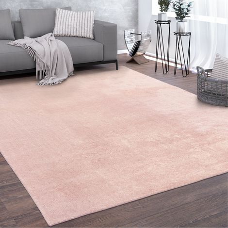 Paco Home Waschbarer Teppich Wohnzimmer Kurzflor Einfarbiger Moderner Stil Weich Rosa Ø 120 cm Rund