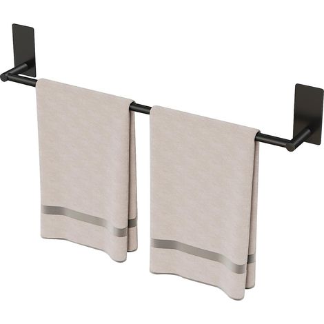 1 Porte-Serviettes Mural, Acier Inoxydable Noir Mat, 55 Cm, Sans Percage, Pour Salle De Bain Et Cuisine
