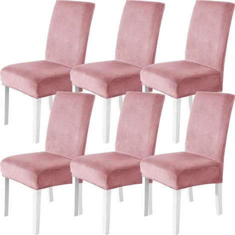 Stuhlhussen Samt 6er Set, Stretch, Kratzfest, Waschbar, Rosa (1/5)