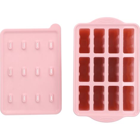 Moule à glace en silicone à 12 compartiments avec couvercle et 50 bâtonnets roses (1/5)