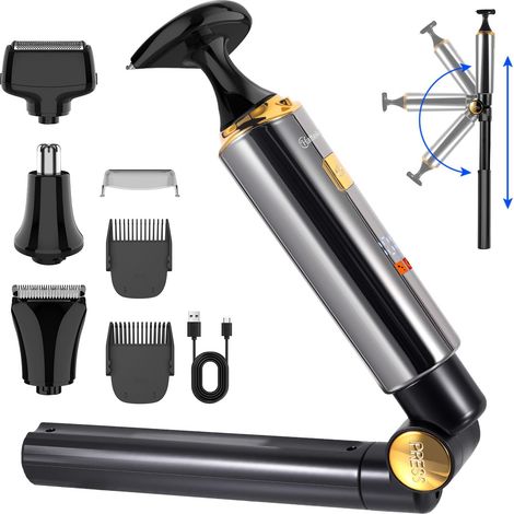 Electric Shaver Trimmer for Back and Body, 4 in 1 Kit with Extendable Waterproof Auxiliary Arm for Face, Chin, Arm, Back, Pubic (1/5)