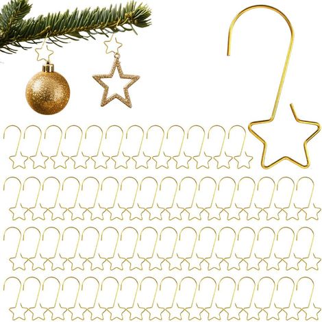 60 vergoldete, sternförmige Weihnachtskugelhaken aus Metall, für Anhänger und Baumschmuck