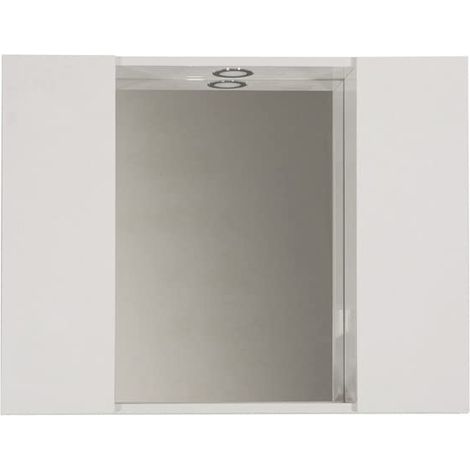 Mama Store SPECCHIERA Bagno con 2 VANI Contenitore e Luce LED-Bianco Lucido Laccato, L. 81 CM X P. 16 CM X H. 60 CM (1/3)