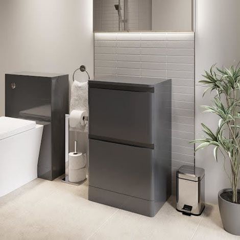 Bathroom Cloakroom Vanity Unit Wash 500mm Cabinet Drawers Storage Grey Gloss (1/5)