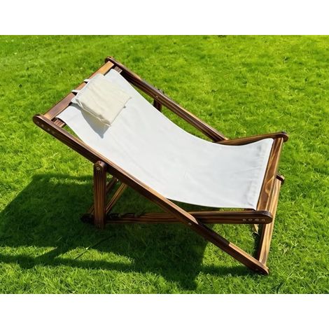 Chaise Longue en Bois réglable en Hauteur, chaises Longues de Plage Extra-Larges et Extra-Longues, chaises Pliantes, Chaise Longue de Jardin et d'extérieur avec Suspension de Toile réglable (1/5)